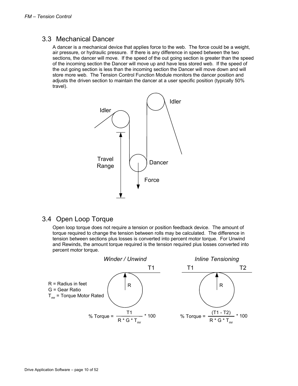 3 mechanical dancer, 4 open loop torque | Rockwell Automation 9329 Drive Application Software Tension Control Gen. Units User Manual | Page 10 / 52