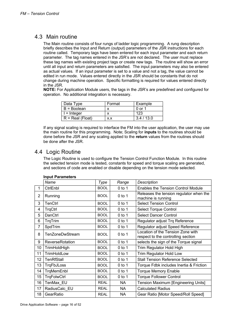 3 main routine, 4 logic routine | Rockwell Automation 9329 Drive Application Software Tension Control Gen. Units User Manual | Page 16 / 52