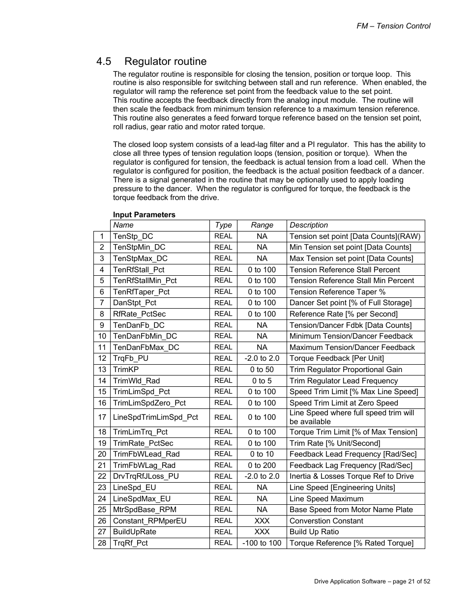 5 regulator routine | Rockwell Automation 9329 Drive Application Software Tension Control Gen. Units User Manual | Page 21 / 52