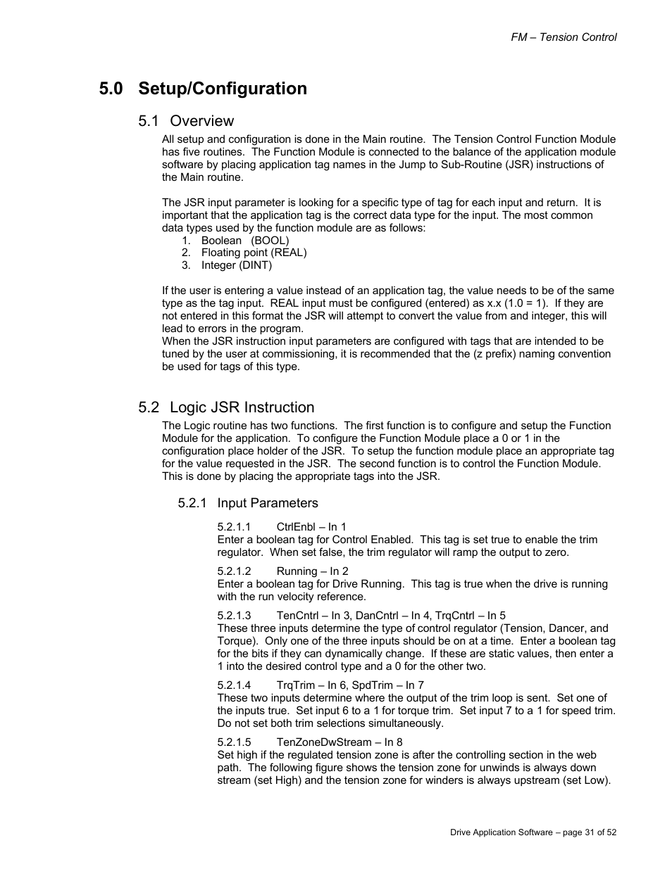 0 setup/configuration, 1 overview, 2 logic jsr instruction | Rockwell Automation 9329 Drive Application Software Tension Control Gen. Units User Manual | Page 31 / 52