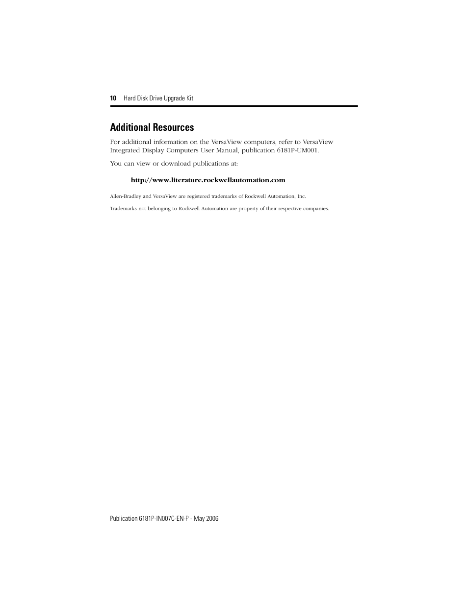 Additional resources | Rockwell Automation 6189V-25HDDKIT Hard Drive Upgrade Kit User Manual | Page 10 / 12