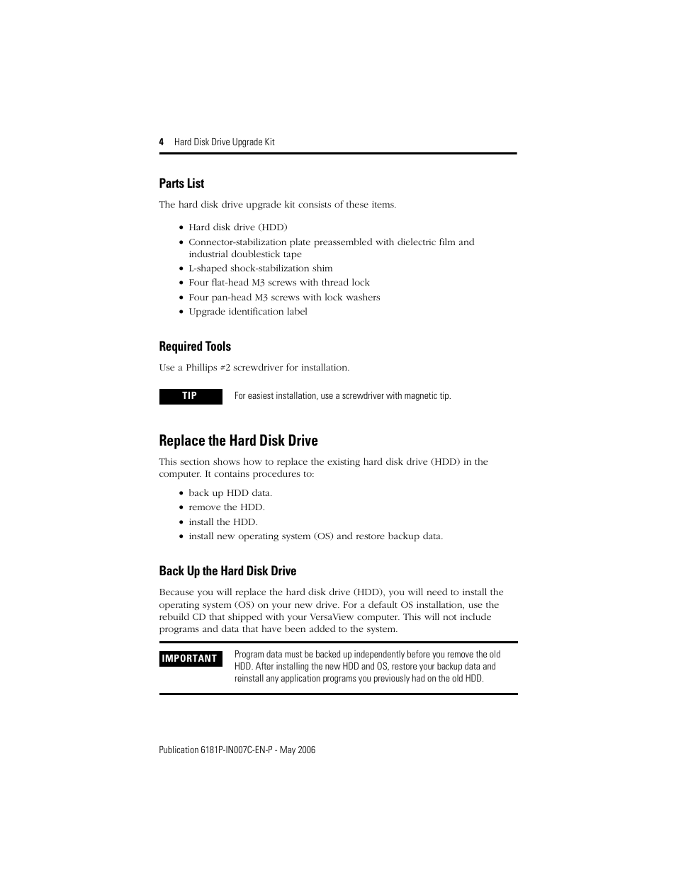 Back up the hard disk drive, Replace the hard disk drive | Rockwell Automation 6189V-25HDDKIT Hard Drive Upgrade Kit User Manual | Page 4 / 12