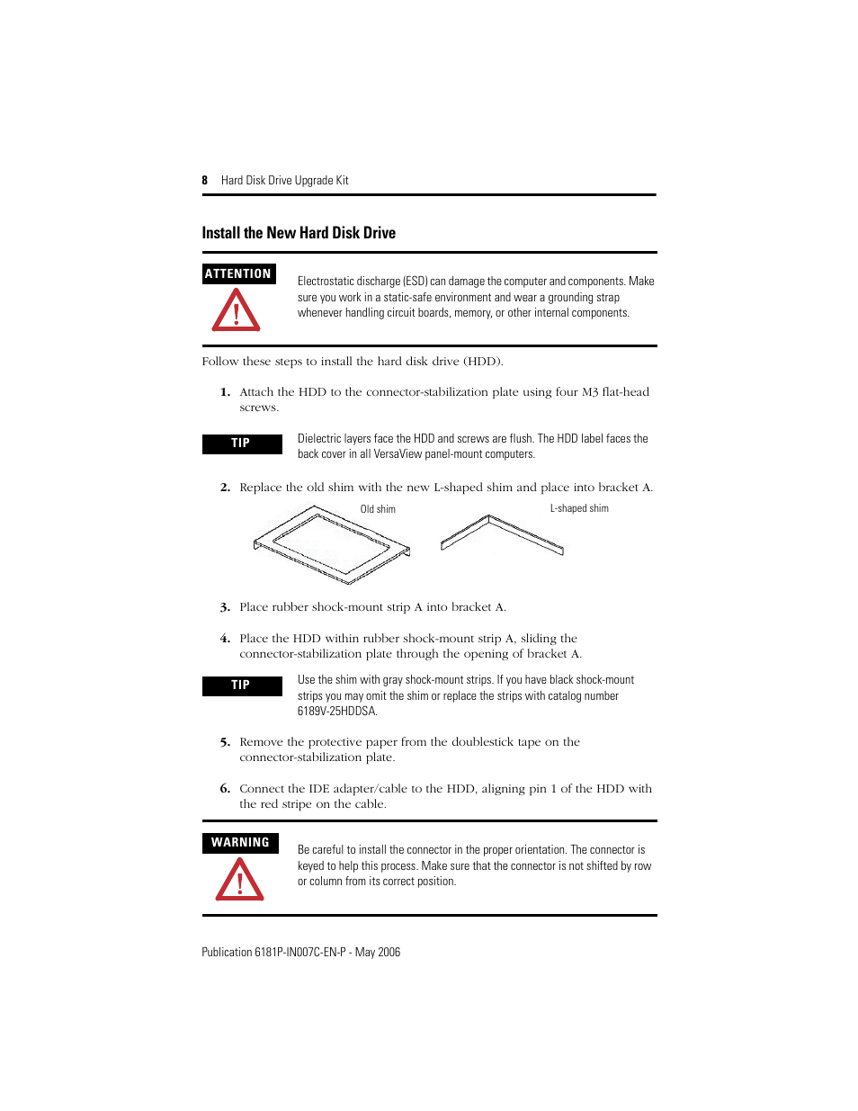Install the new hard disk drive | Rockwell Automation 6189V-25HDDKIT Hard Drive Upgrade Kit User Manual | Page 8 / 12