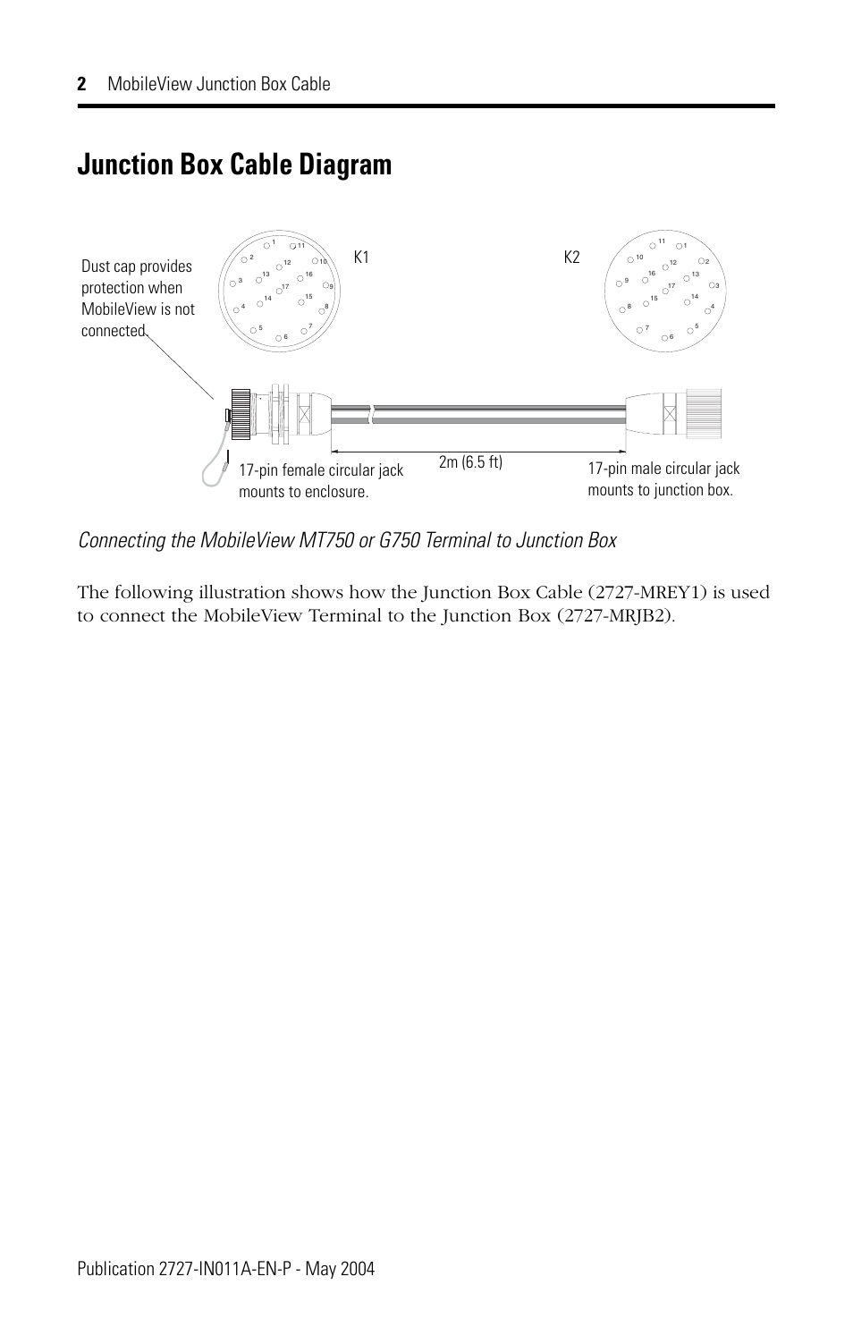 Junction box cable diagram | Rockwell Automation 2727-MREY1 MobileView Junction Box Cable User Manual | Page 2 / 4