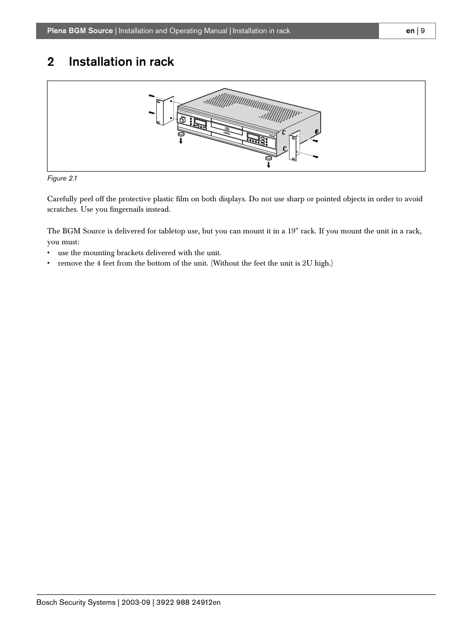 2 installation in rack, 2installation in rack | Bosch LBB 1961 User Manual | Page 9 / 16