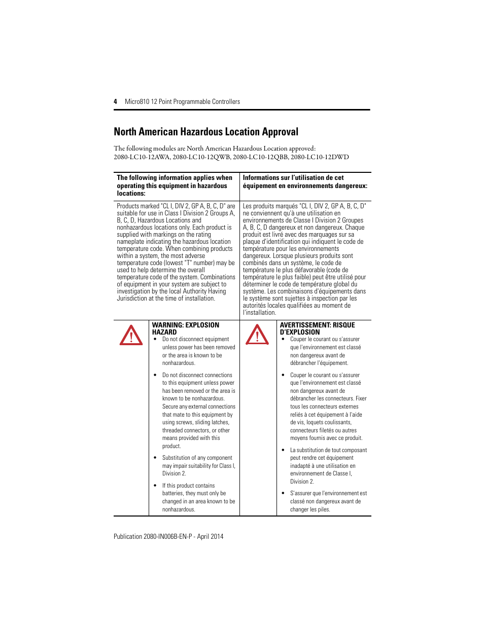 North american hazardous location approval | Rockwell Automation 2080-LC10-12AWA_12QWB_12QBB_12DWD Micro810 12 Point 24V/12V DC Programmable Controllers User Manual | Page 4 / 20