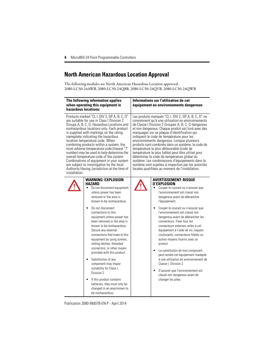 North american hazardous location approval | Rockwell Automation 2080-LC50-24AWB_24QBB_24QVB_24QWB Micro850 24-Point Programmable Controllers Installation Instructions User Manual | Page 4 / 20