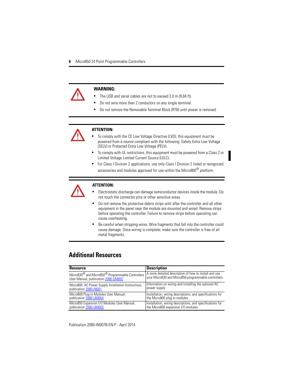Additional resources | Rockwell Automation 2080-LC50-24AWB_24QBB_24QVB_24QWB Micro850 24-Point Programmable Controllers Installation Instructions User Manual | Page 6 / 20