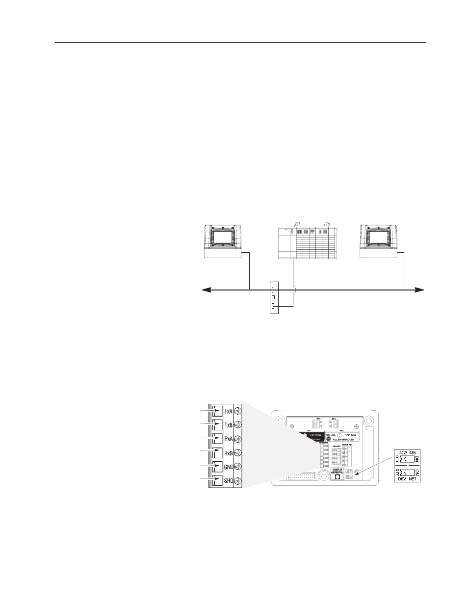 Rs-485 and rs-422 connections | Rockwell Automation 2755 AdaptaScan Bar Code Readers User Manual | Page 52 / 96