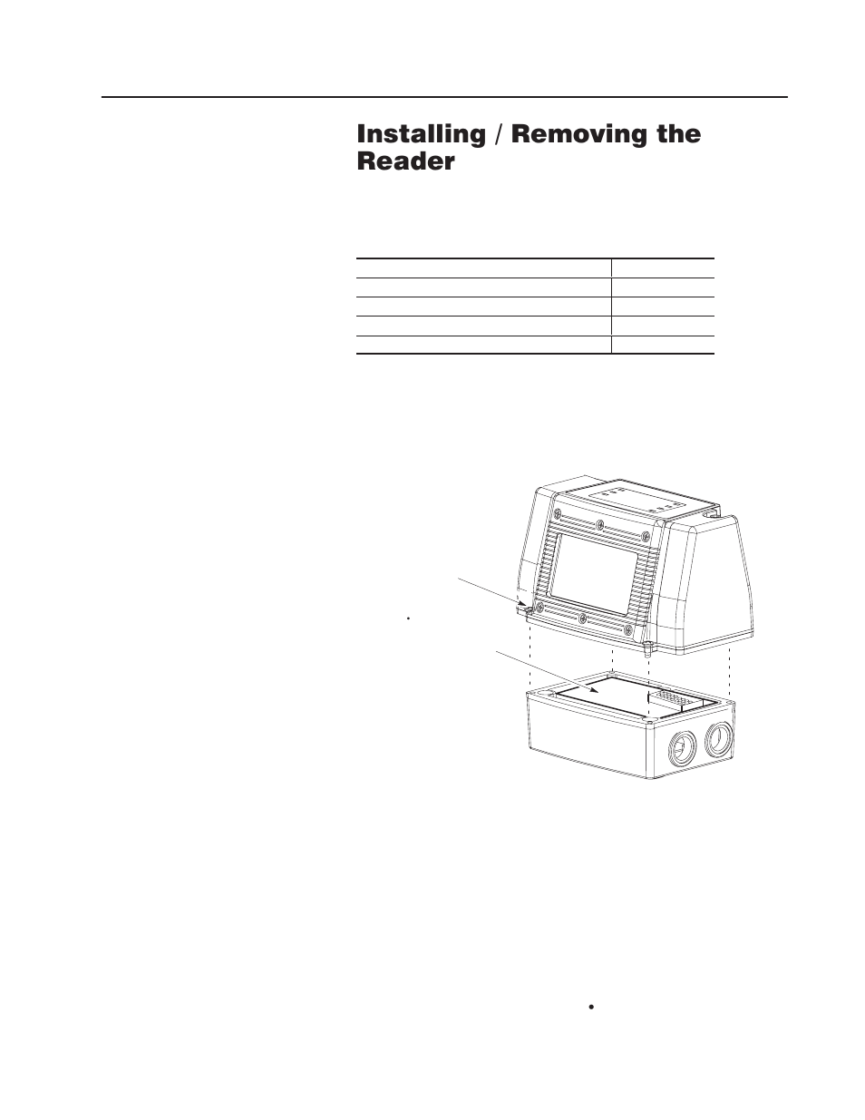 4 - installing / removing the reader, Chapter objectives, Installation | Installing / removing the reader, Chapter | Rockwell Automation 2755 AdaptaScan Bar Code Readers User Manual | Page 59 / 96