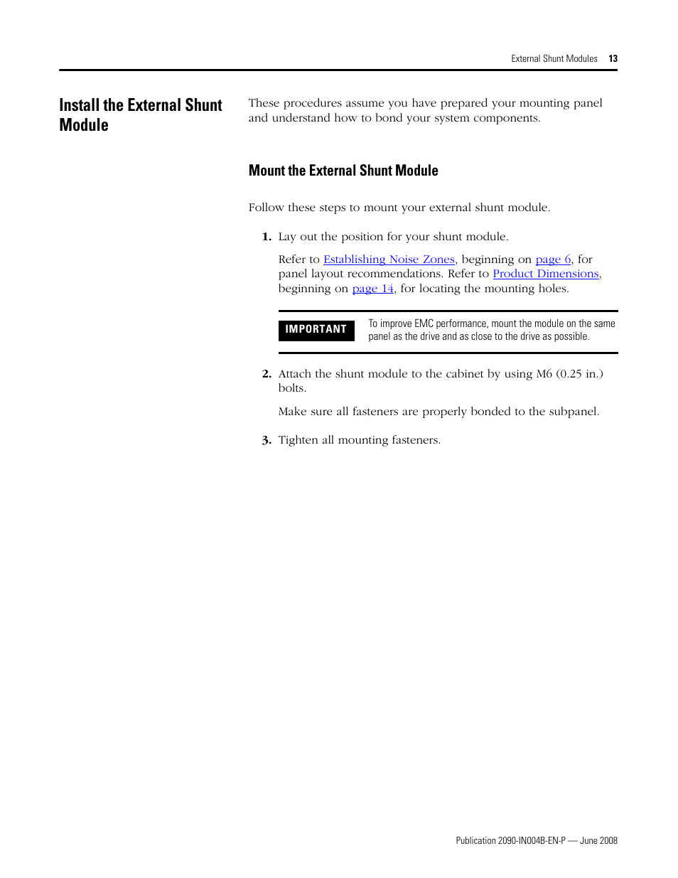 Install the external shunt module, Mount the external shunt module | Rockwell Automation 2090-SRxxx External Shunt Modules Installation Instructions User Manual | Page 13 / 24