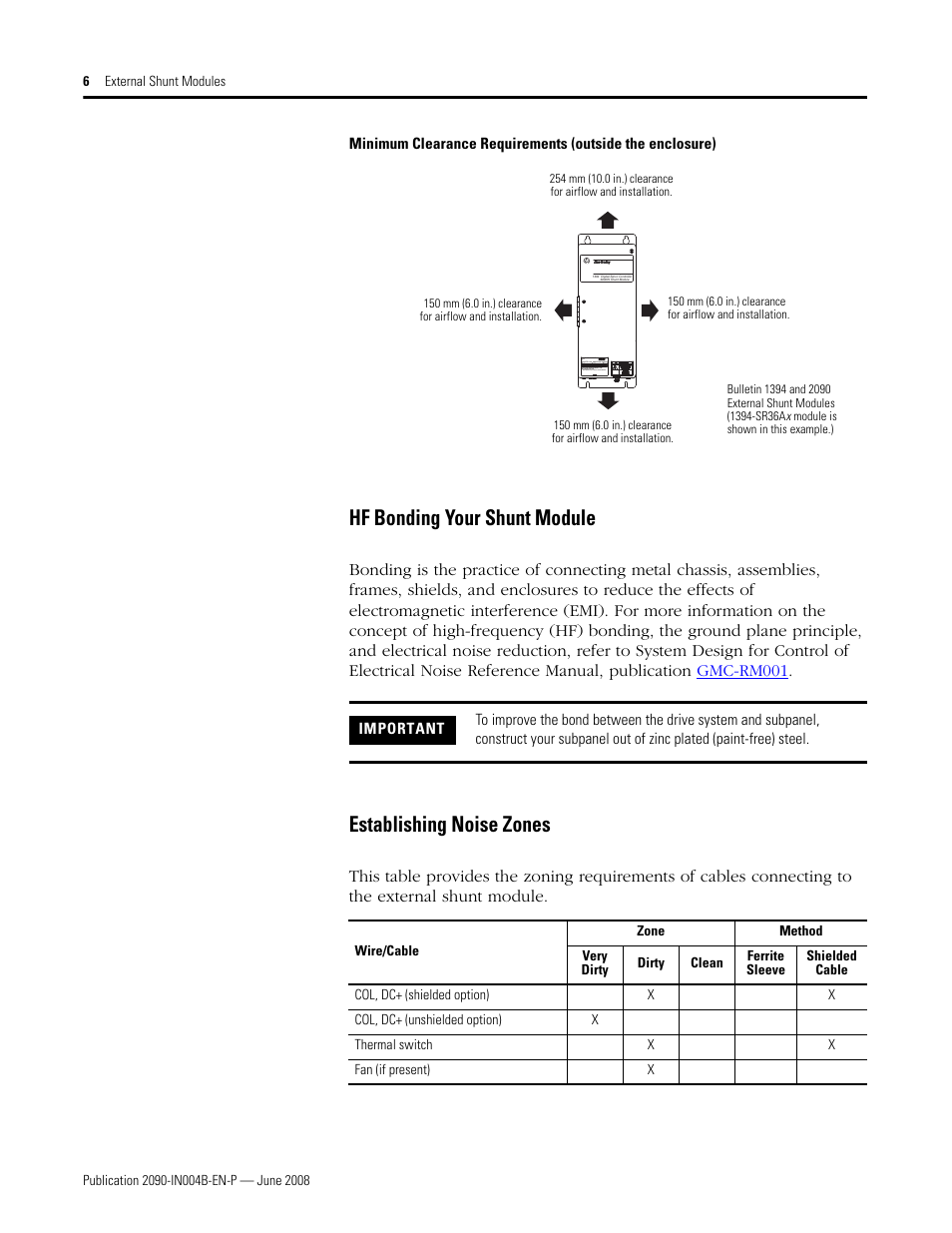Hf bonding your shunt module, Establishing noise zones | Rockwell Automation 2090-SRxxx External Shunt Modules Installation Instructions User Manual | Page 6 / 24