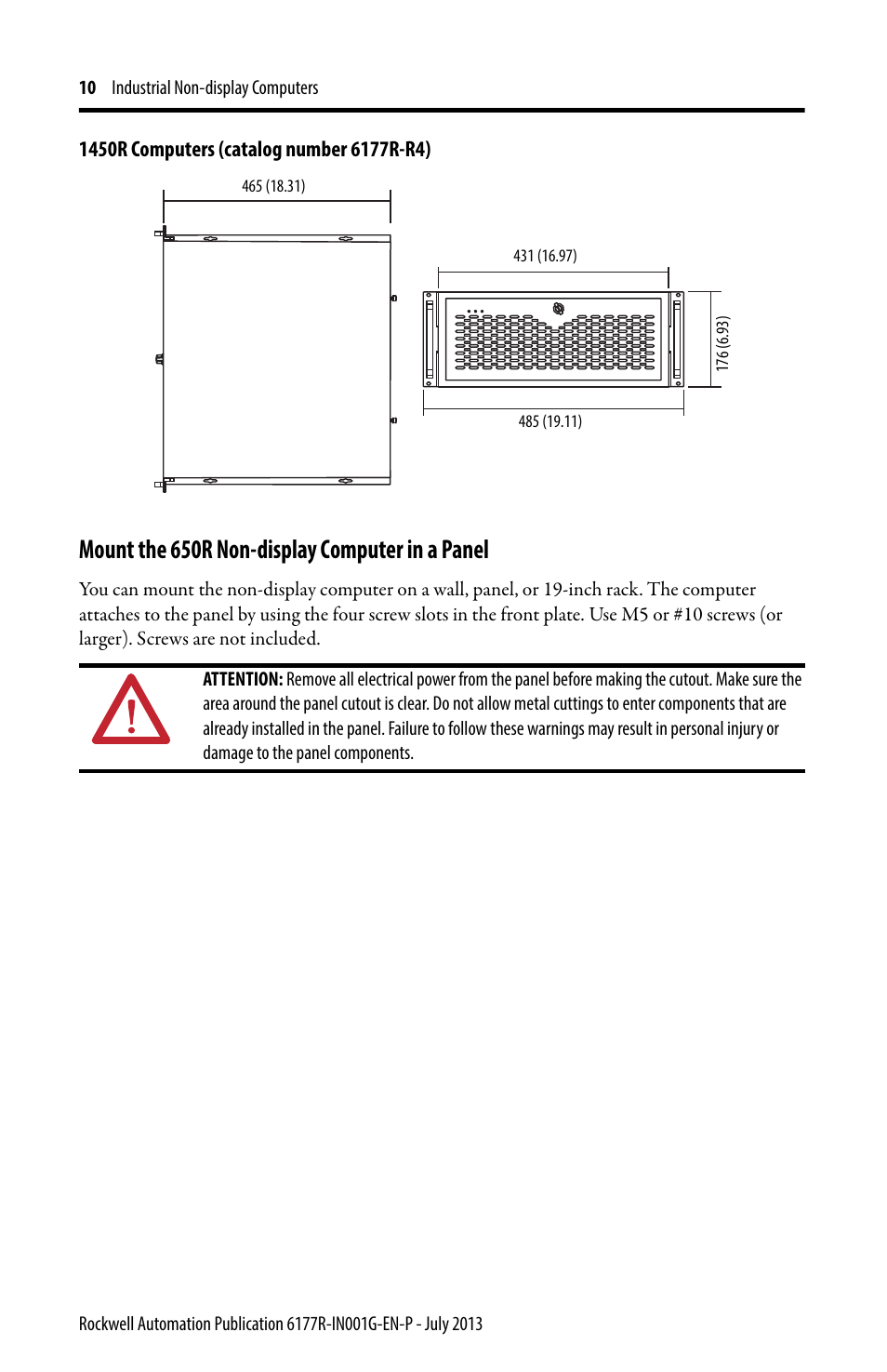 Mount the 650r non-display computer in a panel | Rockwell Automation 6177R-Mxxx Industrial Non-display Computers User Manual | Page 10 / 24