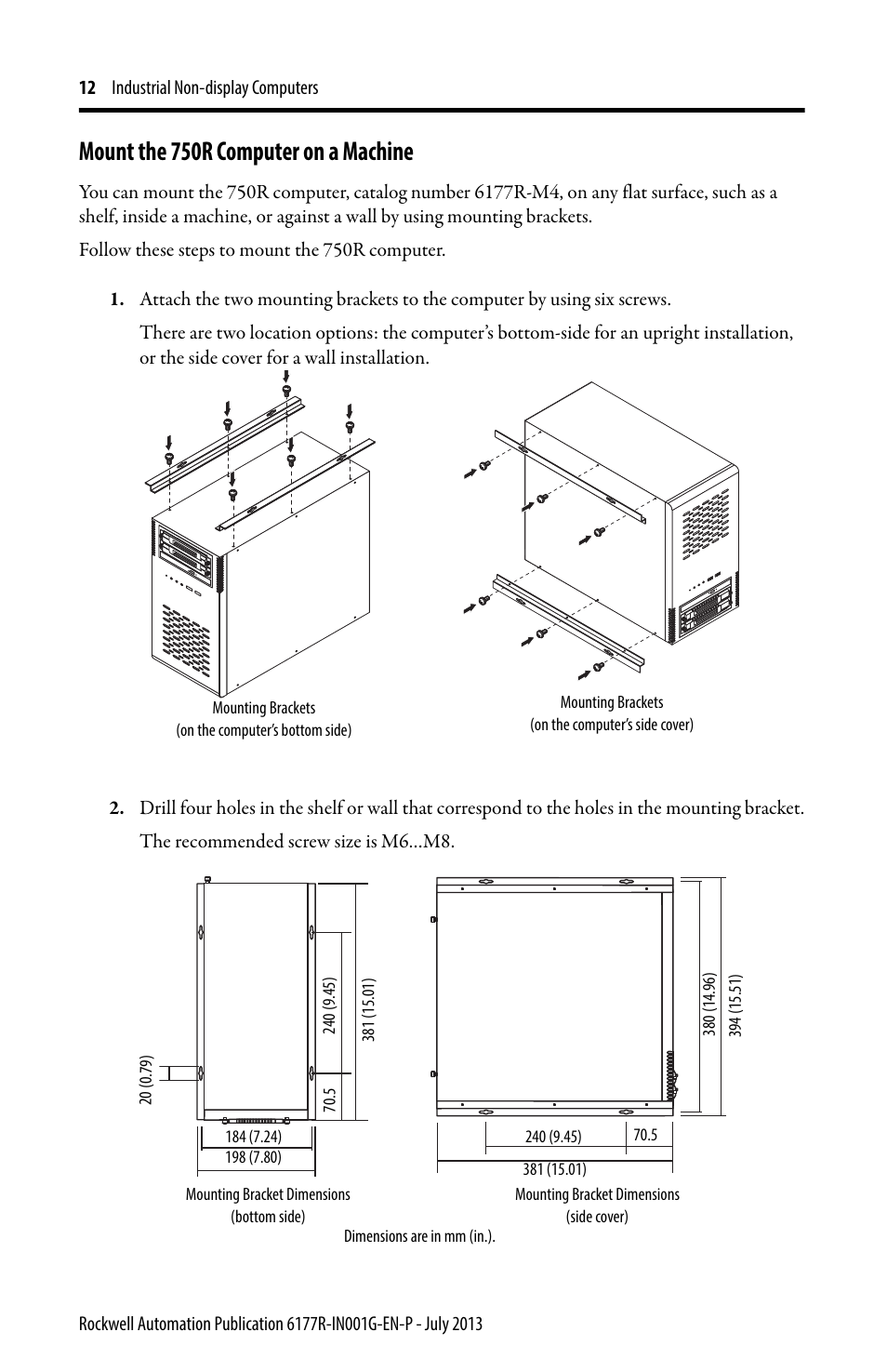 Mount the 750r computer on a machine | Rockwell Automation 6177R-Mxxx Industrial Non-display Computers User Manual | Page 12 / 24