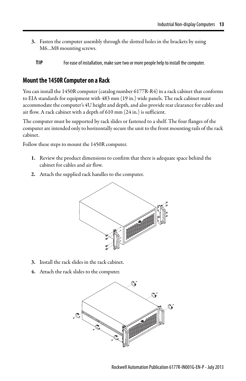 Mount the 1450r computer on a rack | Rockwell Automation 6177R-Mxxx Industrial Non-display Computers User Manual | Page 13 / 24