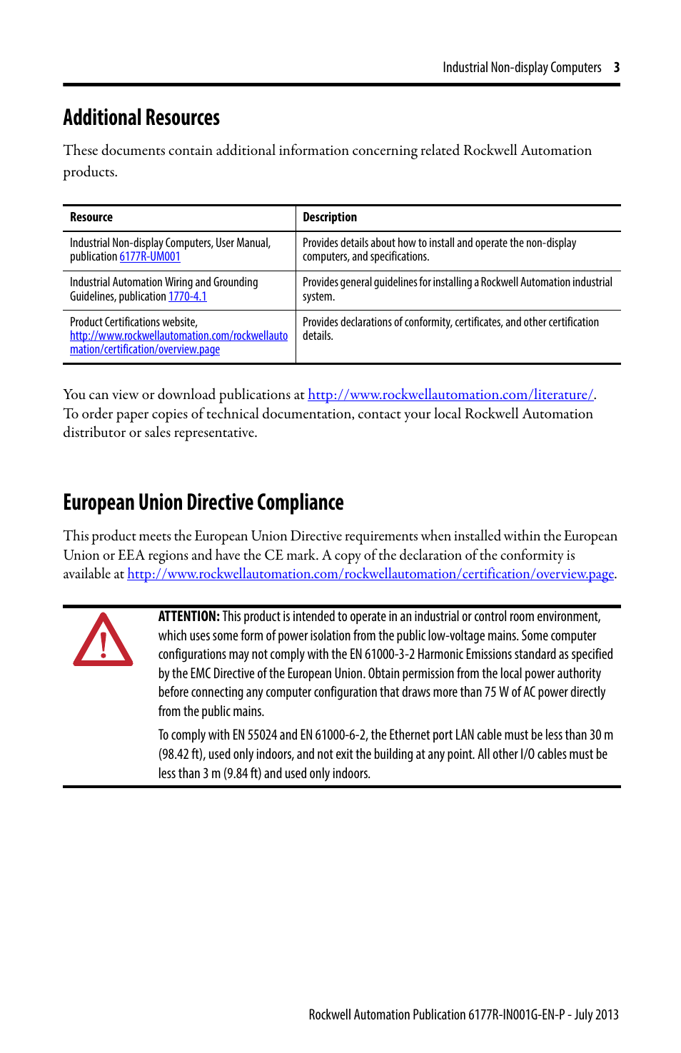 Additional resources, European union directive compliance | Rockwell Automation 6177R-Mxxx Industrial Non-display Computers User Manual | Page 3 / 24