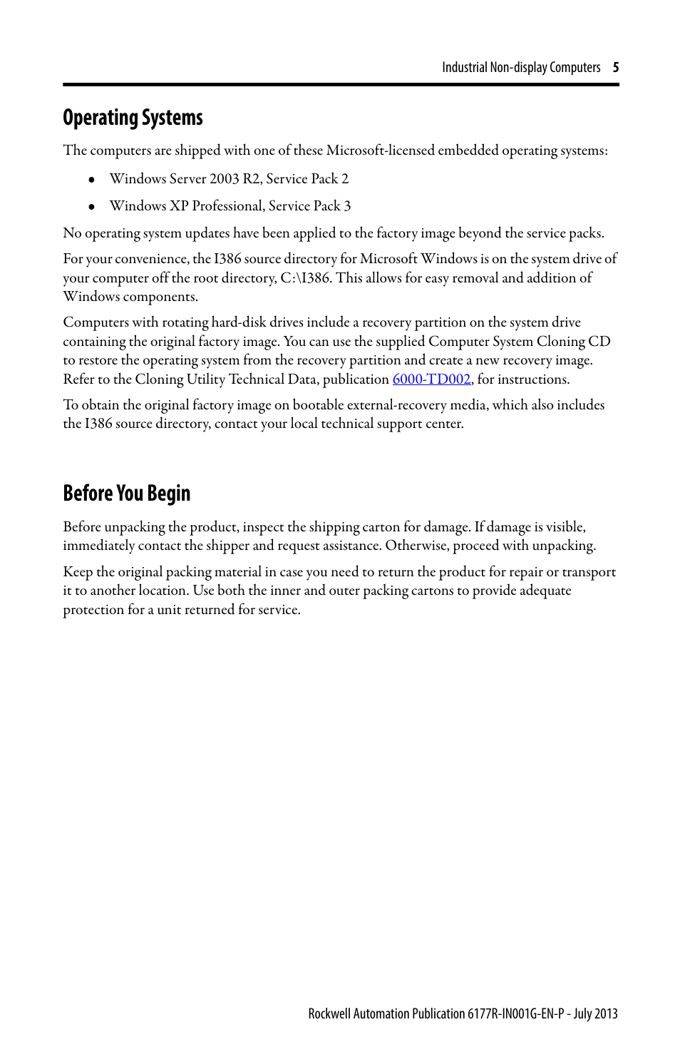 Operating systems, Before you begin | Rockwell Automation 6177R-Mxxx Industrial Non-display Computers User Manual | Page 5 / 24