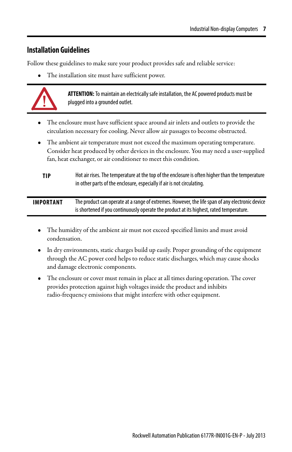 Installation guidelines | Rockwell Automation 6177R-Mxxx Industrial Non-display Computers User Manual | Page 7 / 24