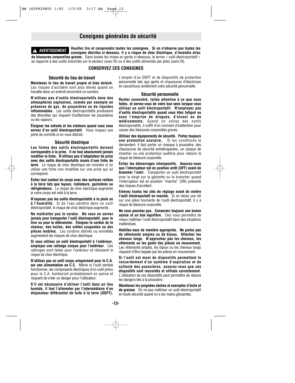 Consignes générales de sécurité | Bosch classixx 1853-5 User Manual | Page 13 / 36