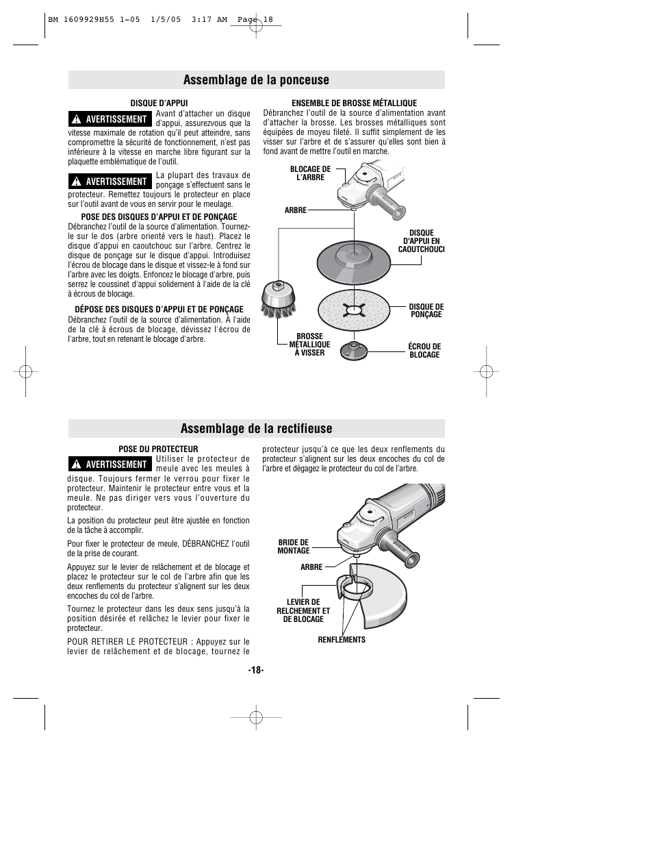 Assemblage de la ponceuse, Assemblage de la rectifieuse | Bosch classixx 1853-5 User Manual | Page 18 / 36