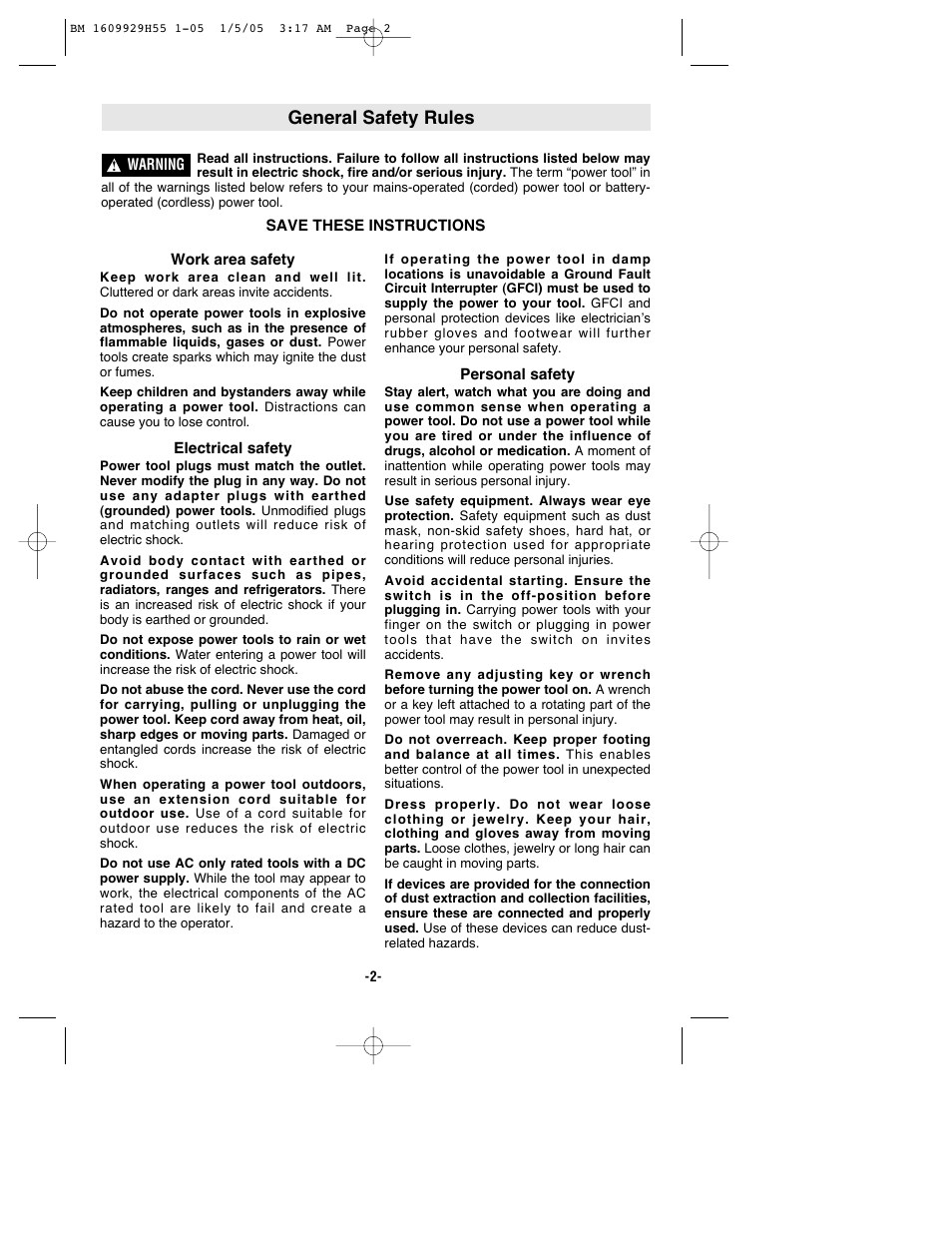 General safety rules | Bosch classixx 1853-5 User Manual | Page 2 / 36