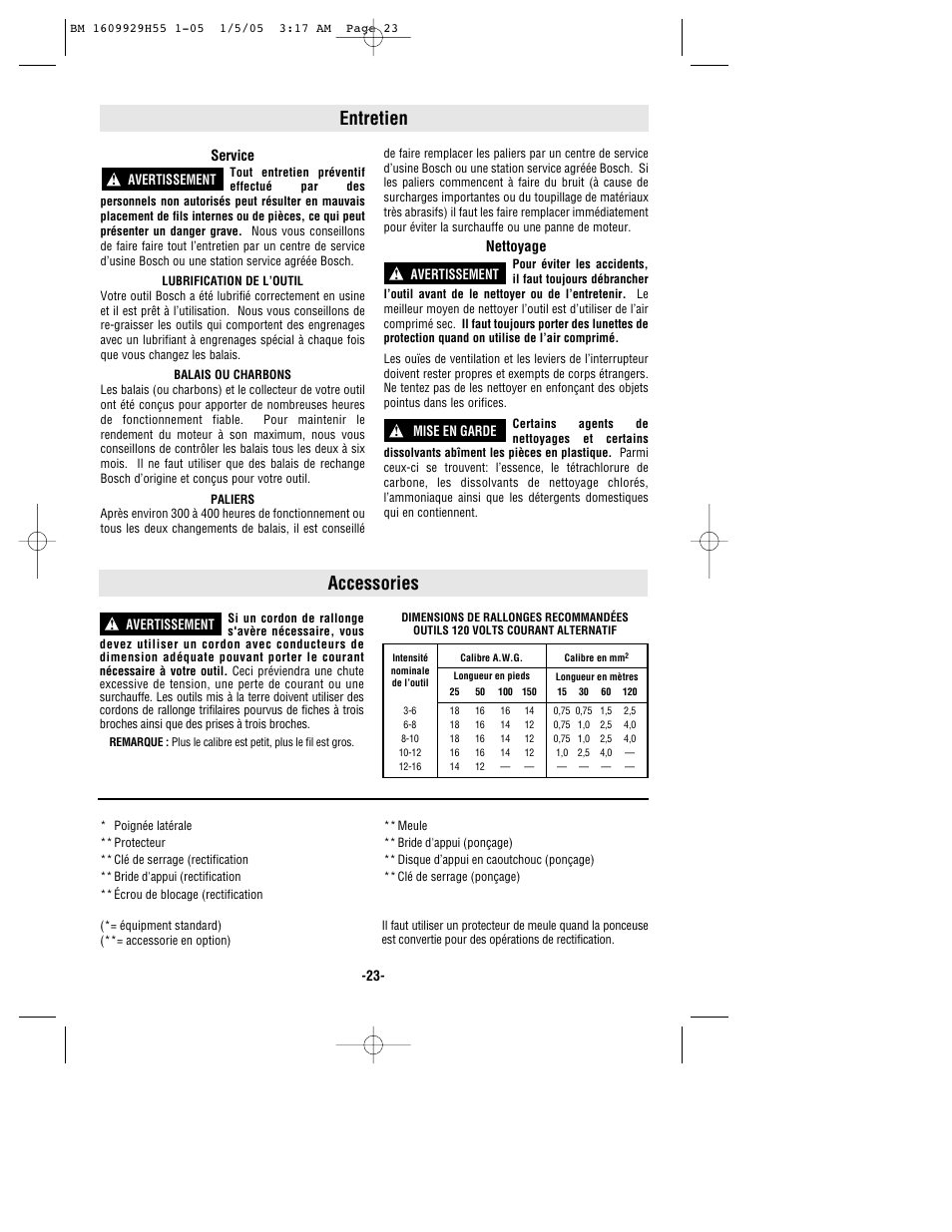 Entretien accessories | Bosch classixx 1853-5 User Manual | Page 23 / 36