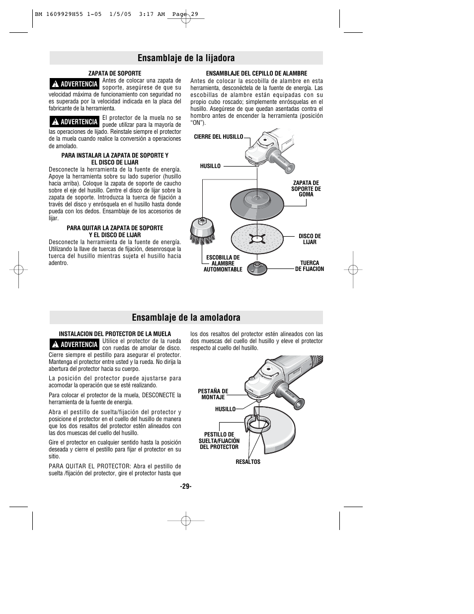 Ensamblaje de la lijadora, Ensamblaje de la amoladora | Bosch classixx 1853-5 User Manual | Page 29 / 36
