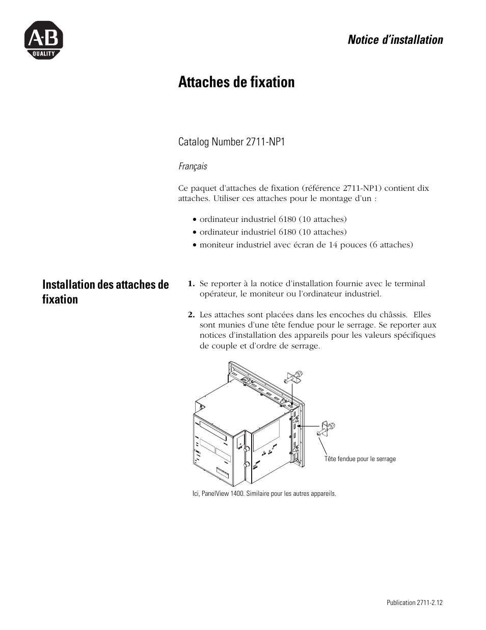 Français, Installation des attaches de fixation, Attaches de fixation | Notice d’installation | Rockwell Automation 2711-NP1 Mounting Clips Installation Instructions User Manual | Page 4 / 8