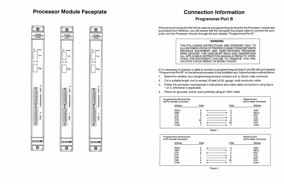 Connection information, Programmer/port b | Rockwell Automation 57C431 Processor, AutoMax User Manual | Page 3 / 4