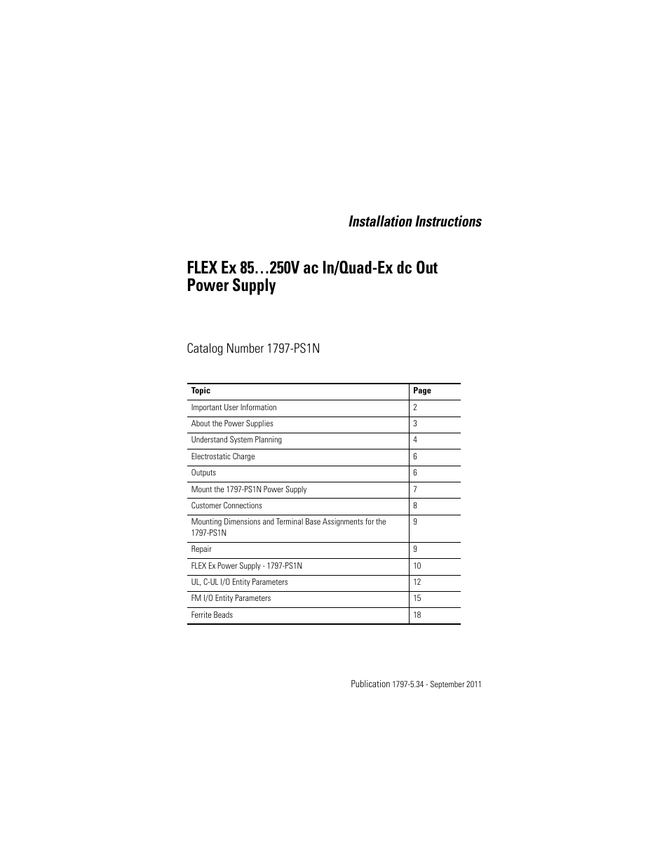 Rockwell Automation 1797-PS1N FLEX Ex 85-250V AC In/Quad-Ex DC Out Power Supply User Manual | 20 pages