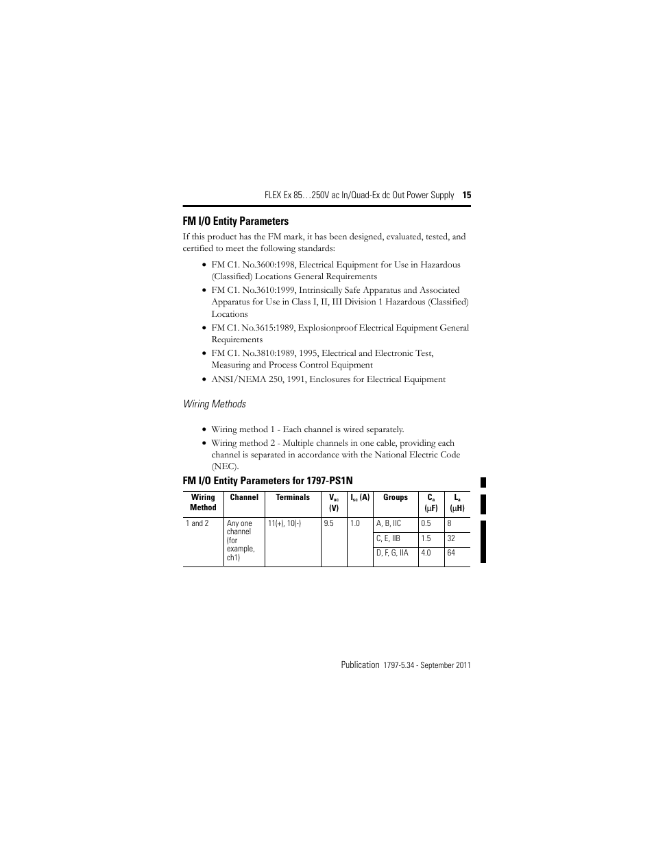 Fm i/o entity parameters | Rockwell Automation 1797-PS1N FLEX Ex 85-250V AC In/Quad-Ex DC Out Power Supply User Manual | Page 15 / 20