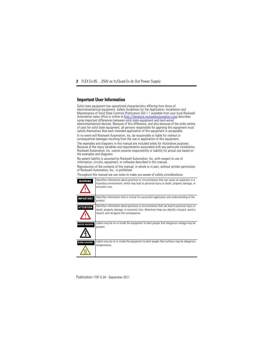 Important user information | Rockwell Automation 1797-PS1N FLEX Ex 85-250V AC In/Quad-Ex DC Out Power Supply User Manual | Page 2 / 20