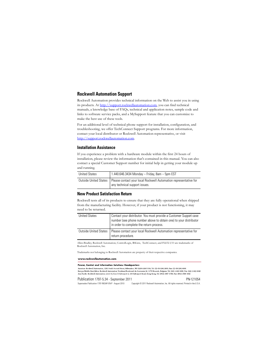 Back cover, Rockwell automation support | Rockwell Automation 1797-PS1N FLEX Ex 85-250V AC In/Quad-Ex DC Out Power Supply User Manual | Page 20 / 20
