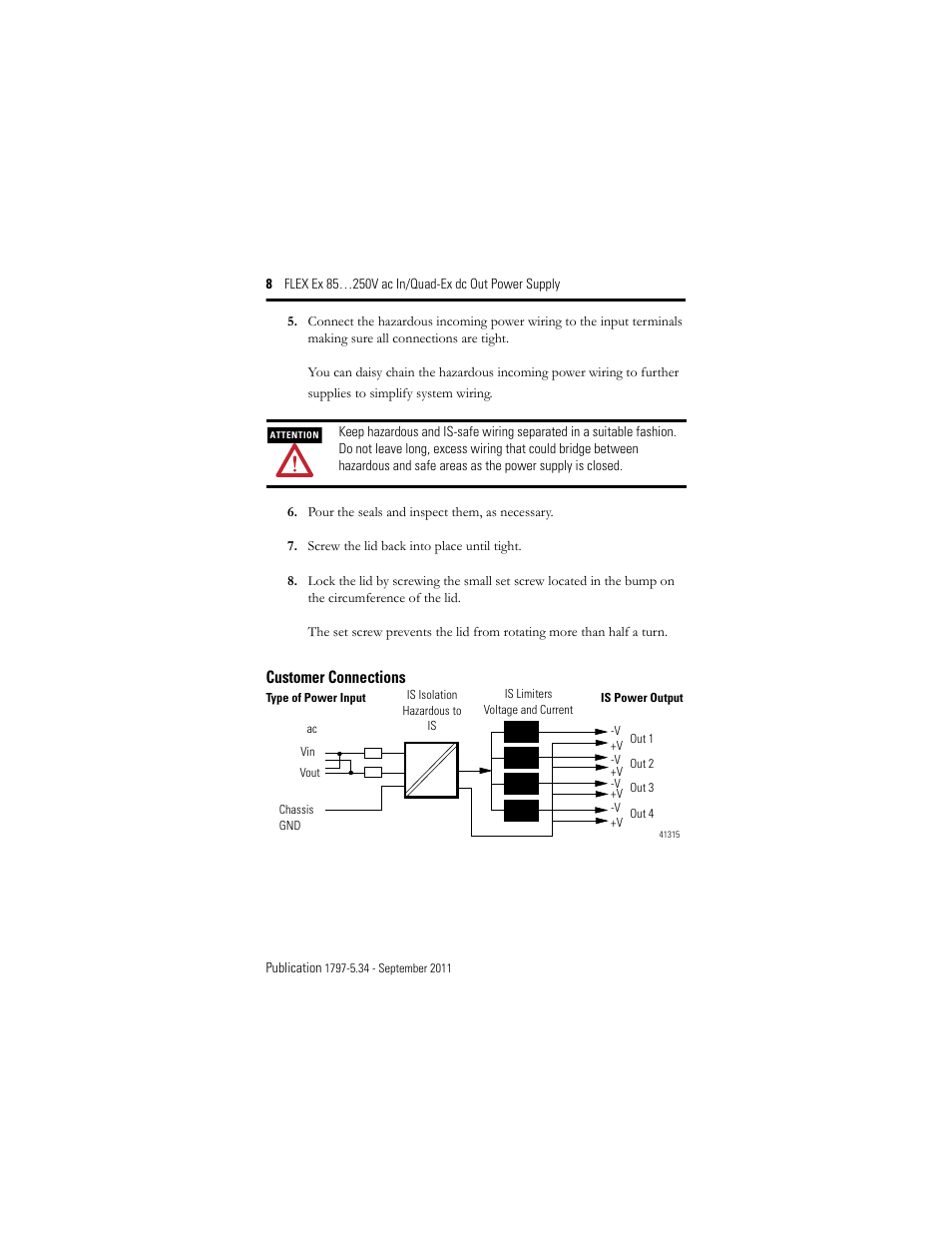 Customer connections | Rockwell Automation 1797-PS1N FLEX Ex 85-250V AC In/Quad-Ex DC Out Power Supply User Manual | Page 8 / 20