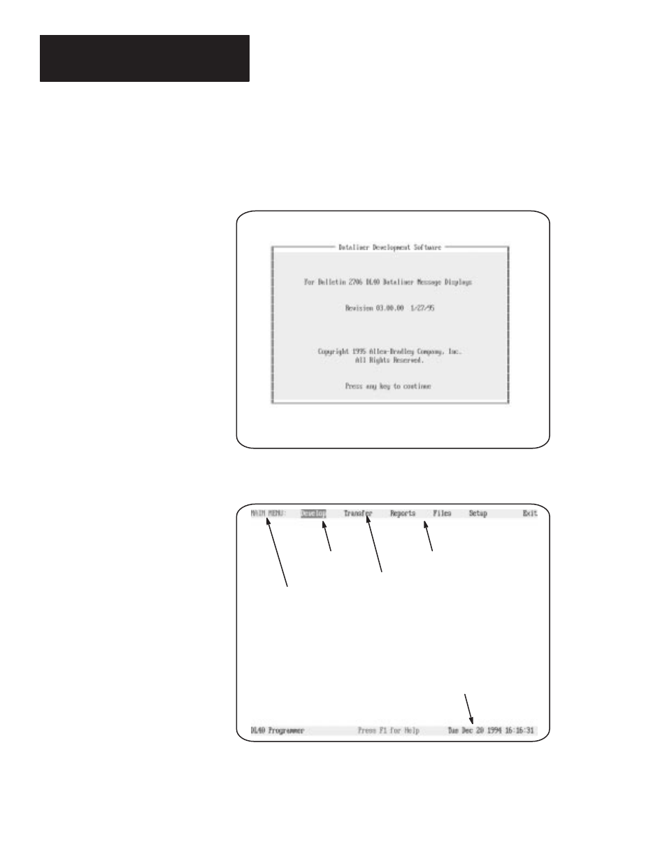 Title screen & main menu bar | Rockwell Automation 2706-ND1 DL40 OFFLINE PROGRAMMING SFTWR.USER MANUAL User Manual | Page 39 / 139