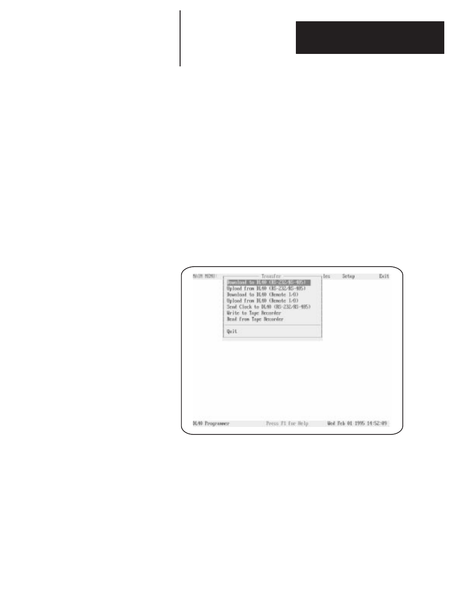 6 - the tranfer menu, Transfer menu top level, The transfer menu | Rockwell Automation 2706-ND1 DL40 OFFLINE PROGRAMMING SFTWR.USER MANUAL User Manual | Page 89 / 139