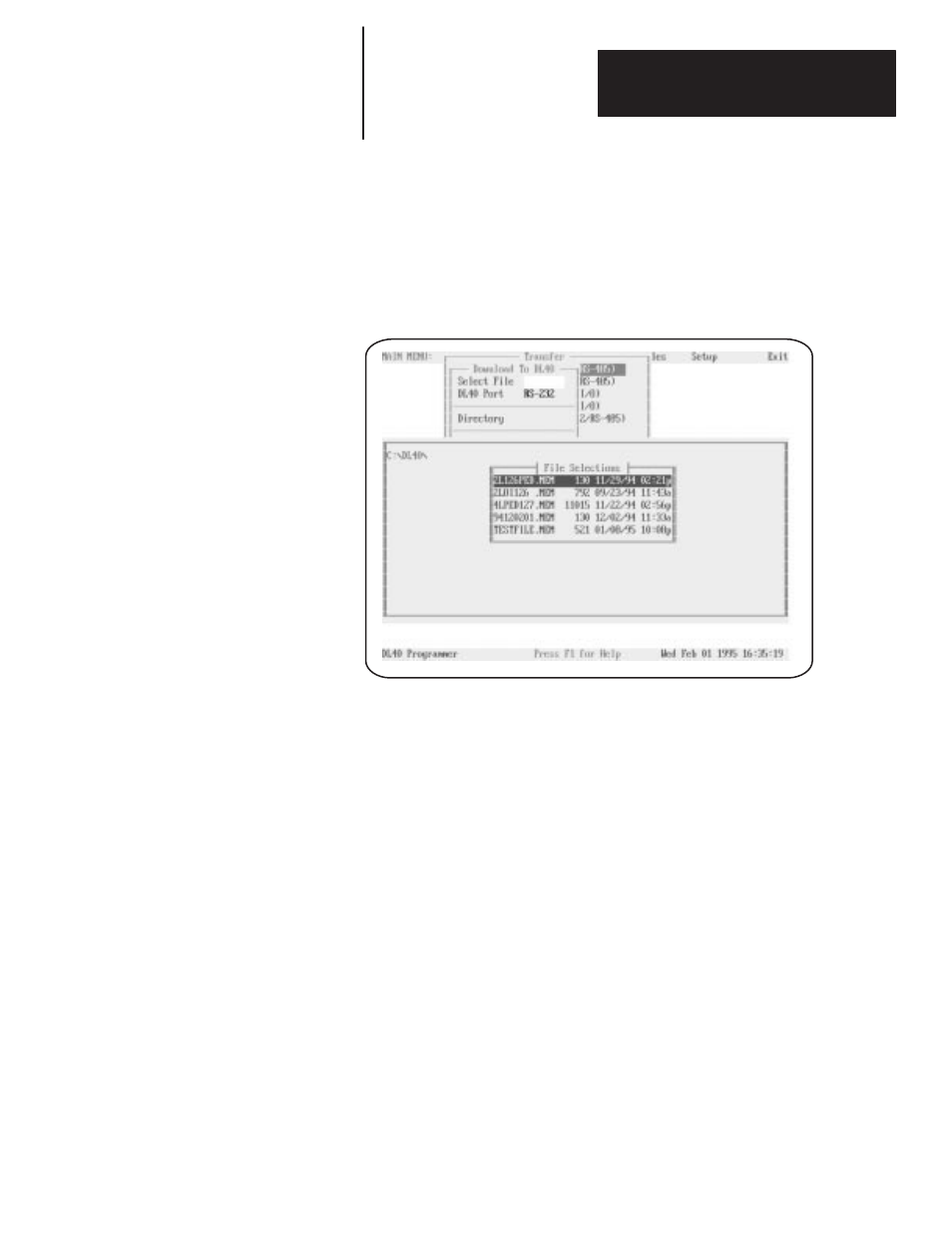 Downloading a file via rs-232 or rs-485 | Rockwell Automation 2706-ND1 DL40 OFFLINE PROGRAMMING SFTWR.USER MANUAL User Manual | Page 91 / 139