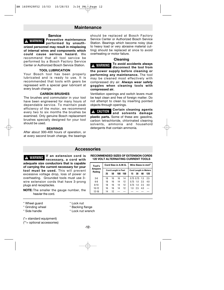 Maintenance, Accessories | Bosch 1710D User Manual | Page 12 / 36