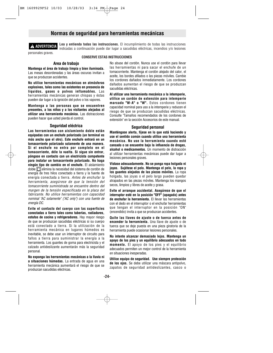 Normas de seguridad para herramientas mecánicas | Bosch 1710D User Manual | Page 24 / 36