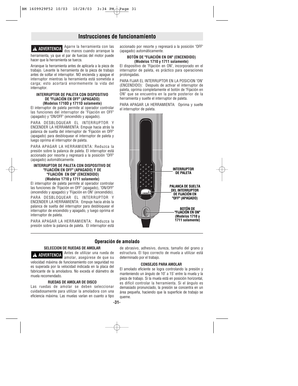 Instrucciones de funcionamiento | Bosch 1710D User Manual | Page 31 / 36
