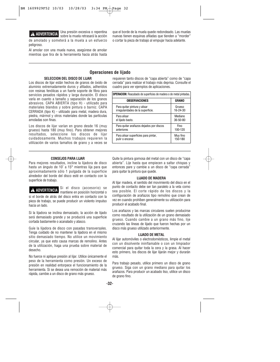 Operaciones de lijado | Bosch 1710D User Manual | Page 32 / 36