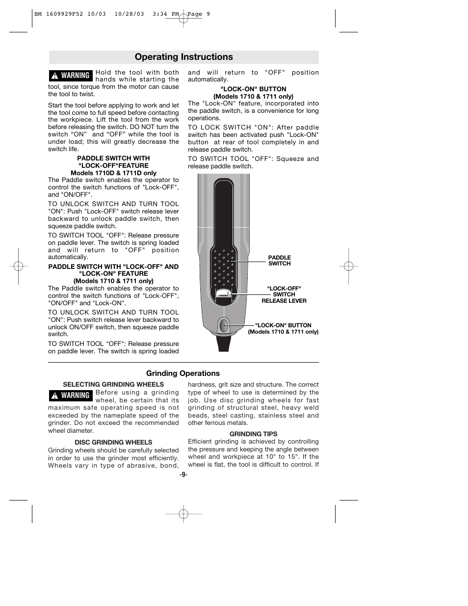 Operating instructions | Bosch 1710D User Manual | Page 9 / 36