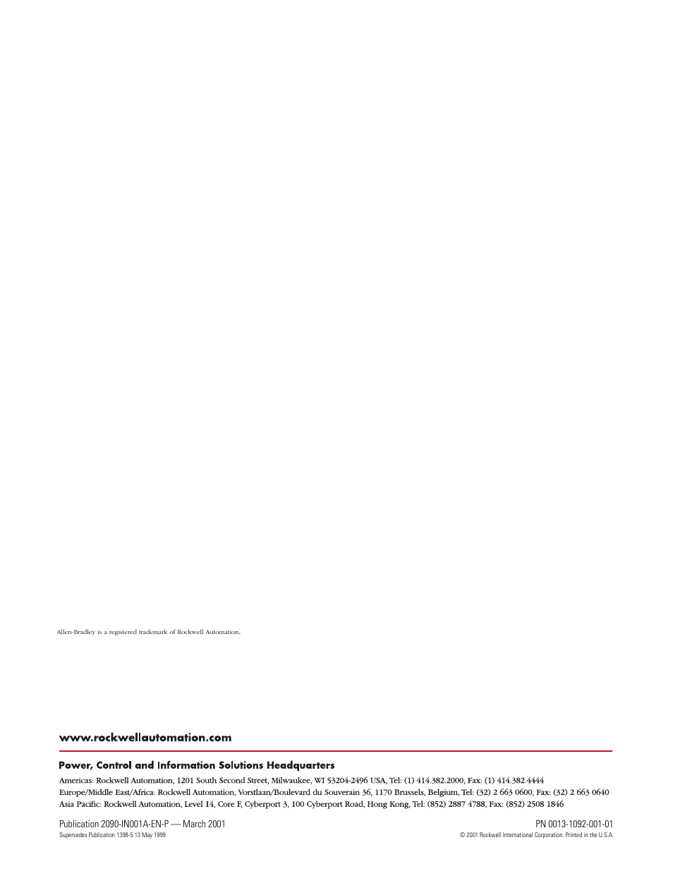 Back cover | Rockwell Automation 2090-UCSR-P900 900 Watt Passive Shunt Module Installation User Manual | Page 12 / 12