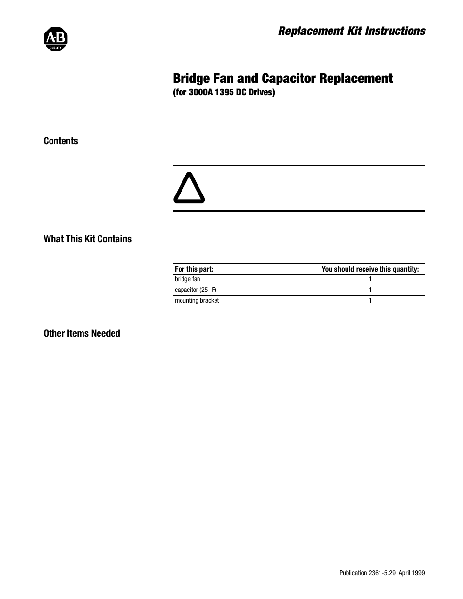 Rockwell Automation 2361 Bridge Fan and Capacitor Replacement User Manual | 6 pages