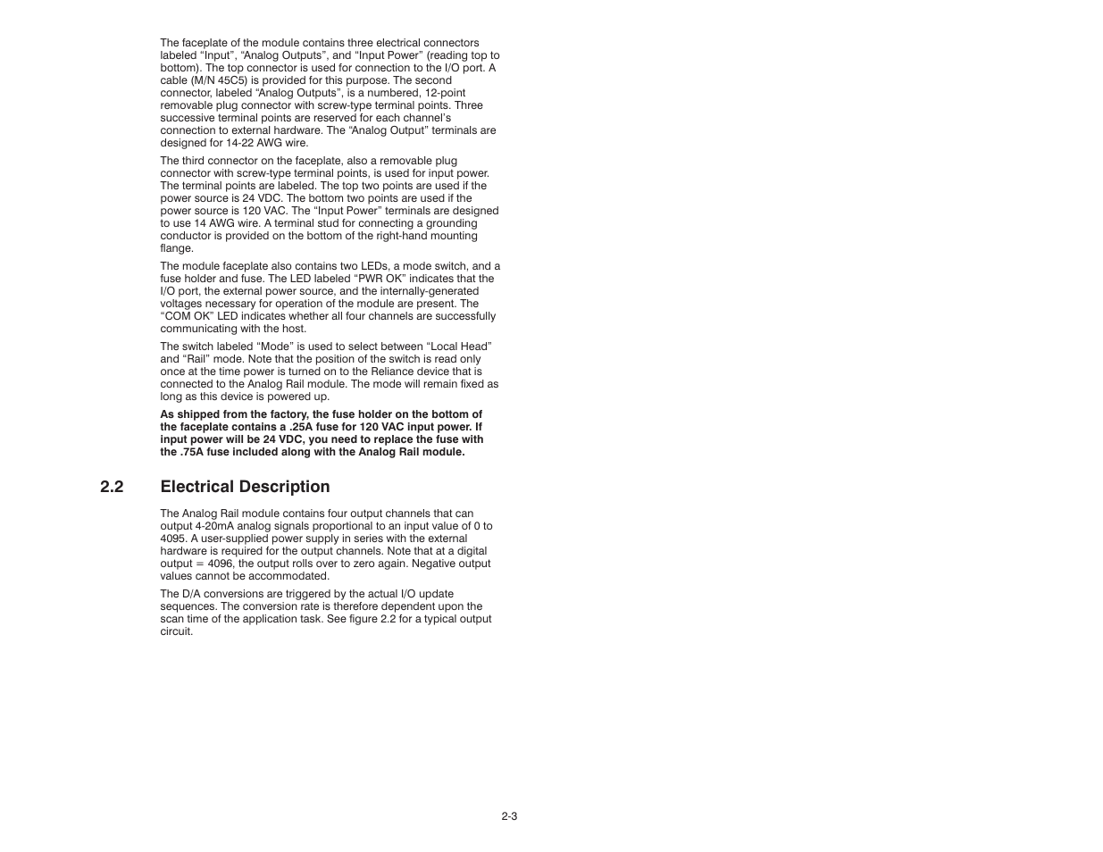 2 electrical description | Rockwell Automation 61C365 4 Output 4-20mA Analog Rail User Manual | Page 13 / 46