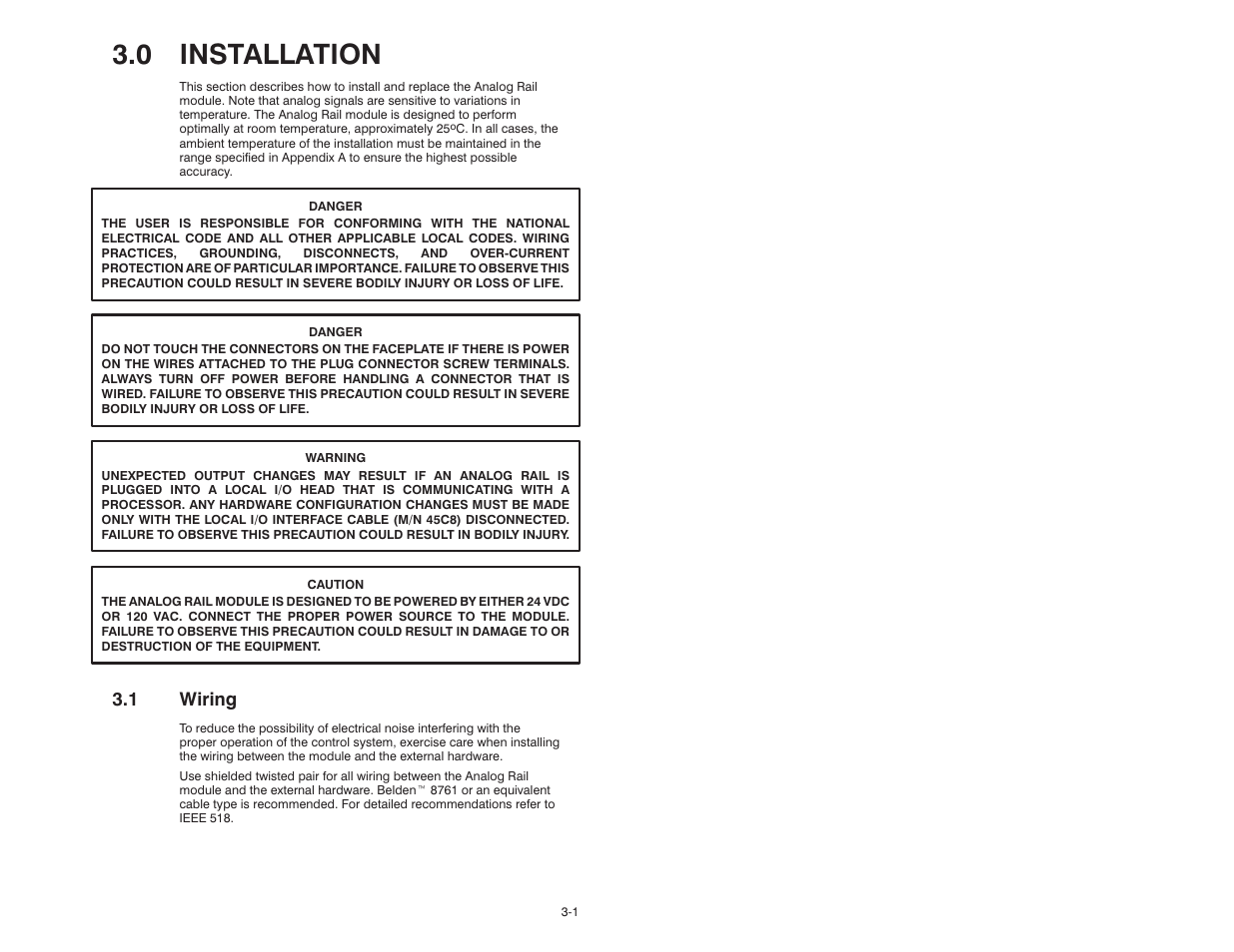 0 installation, 1 wiring | Rockwell Automation 61C365 4 Output 4-20mA Analog Rail User Manual | Page 15 / 46