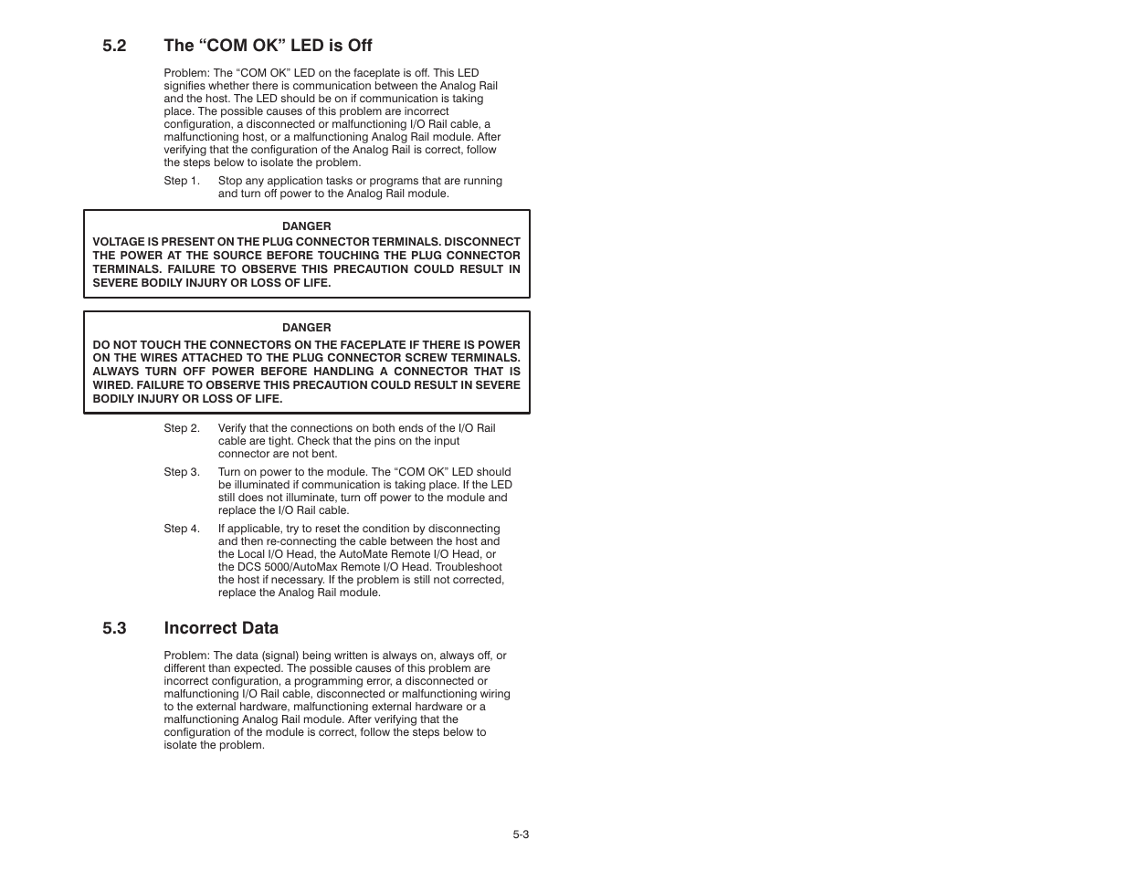 2 the "com ok" led is off, 3 incorrect data, 2 thecom ok" led is off | Rockwell Automation 61C365 4 Output 4-20mA Analog Rail User Manual | Page 35 / 46