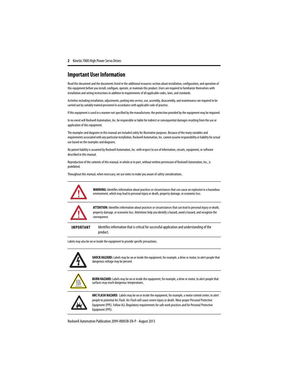 Important user information | Rockwell Automation 2099-BMxxx Kinetix 7000 High Power Servo Drive Installation Instructions User Manual | Page 2 / 20