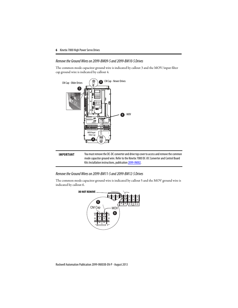 Remove the ground wires on 2099-bm09-s, Mov cm cap | Rockwell Automation 2099-BMxxx Kinetix 7000 High Power Servo Drive Installation Instructions User Manual | Page 6 / 20