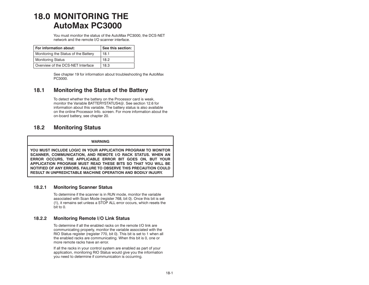 0 - monitoring the automax pc3000, 1 monitoring the status of the battery, 2 monitoring status | Rockwell Automation 57C570 AutoMax PC3000 User Manual User Manual | Page 183 / 294